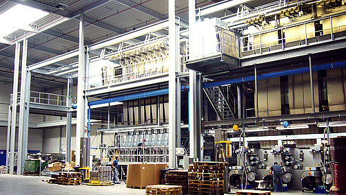 Komplexe Stahlkonstruktion für Teppichfaser-Produktionsanlage.